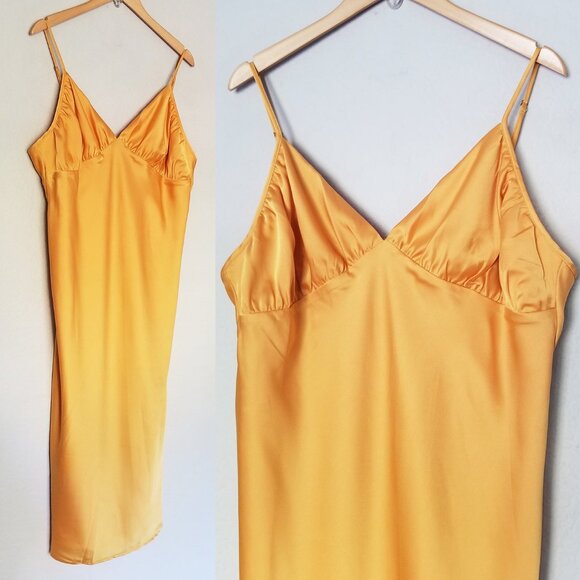 Abercrombie & Fitch Ruched Satin Slip Midi Dress XLP Marigold Dark Yellow $120 - Picture 5 of 16